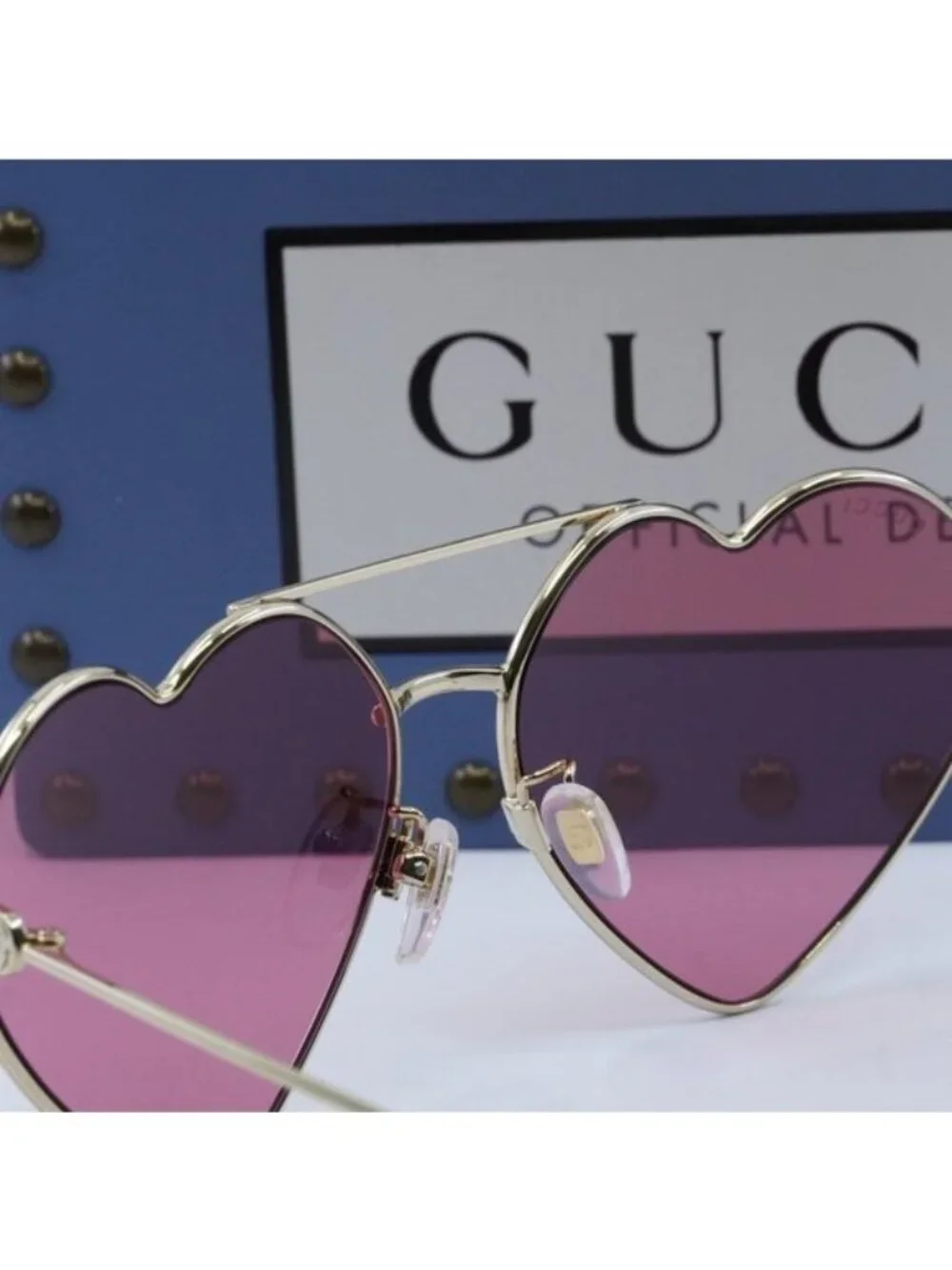 Gucci GG1283S 002 Geometric Sunglasses - Gold\Cyclamen